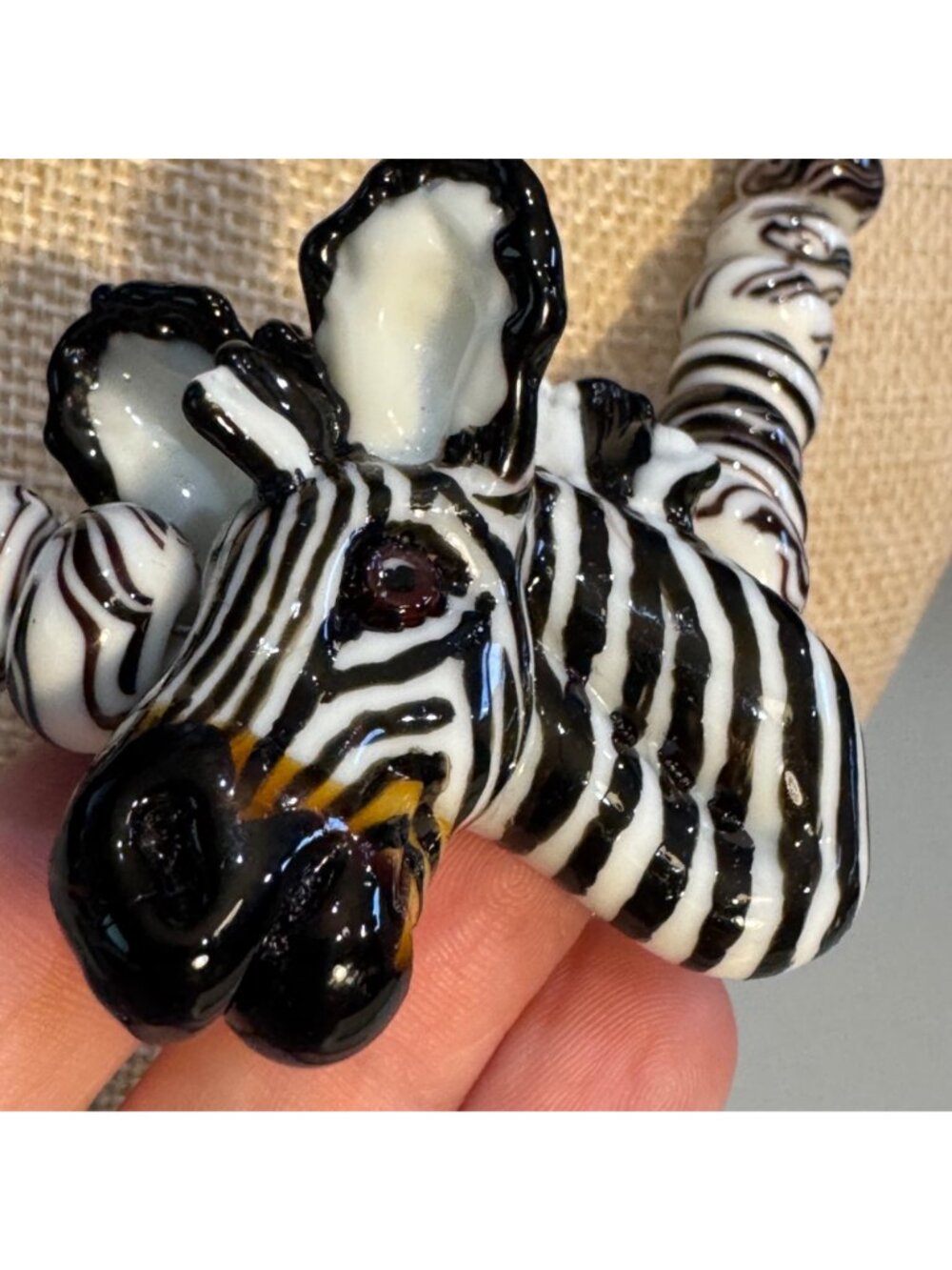 Handcrafted Glass Zebra Necklace Black & White Beads Signed 2002 Adjustable - Picture 7 of 10